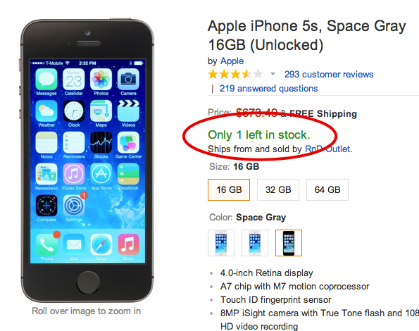 display stock limitation idea by amazon - scarcity tactics