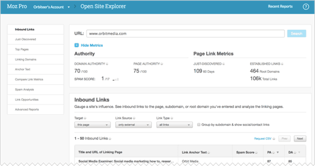 moz link explorer - website traffic
