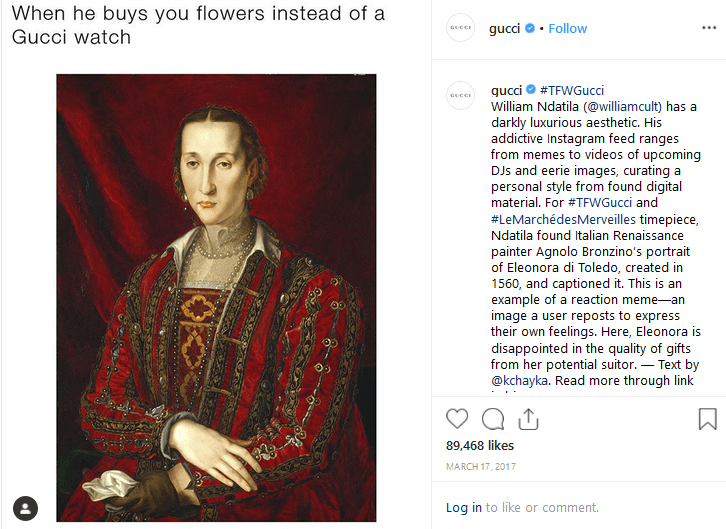 gucci instagram marketing with memes