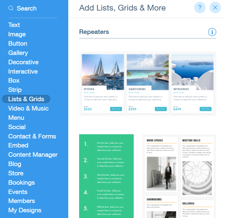 lists and grids