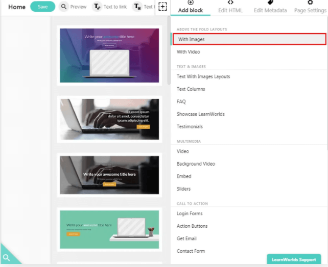 page builder menu