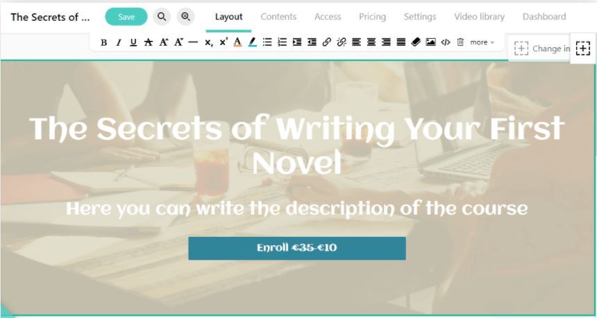 course landing page