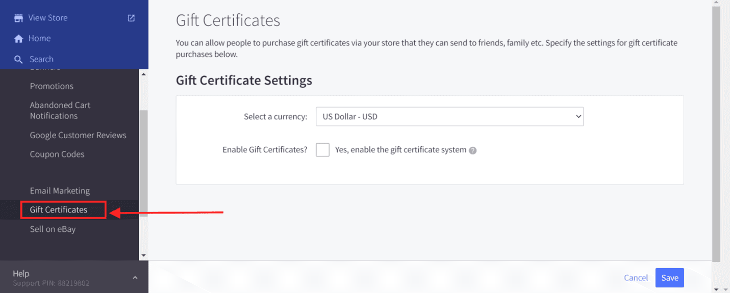 gift certificates