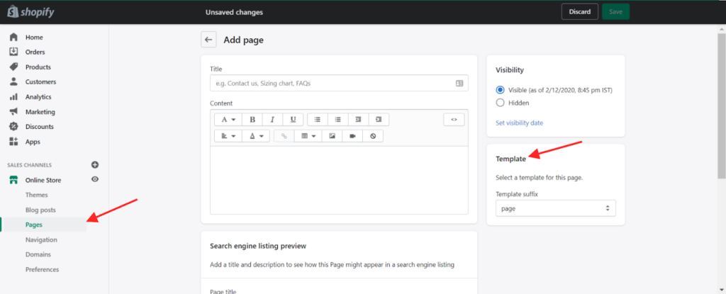 online store management pages