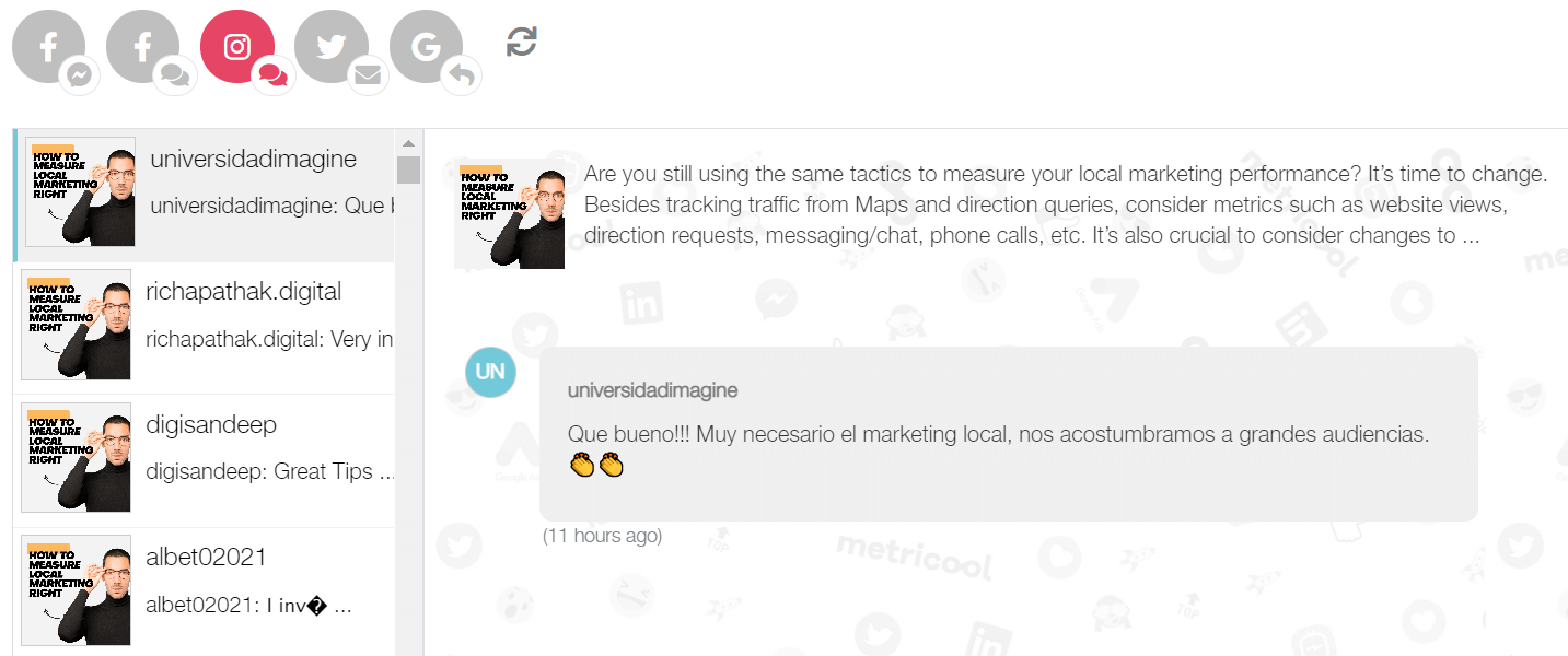 metricool social media inbox