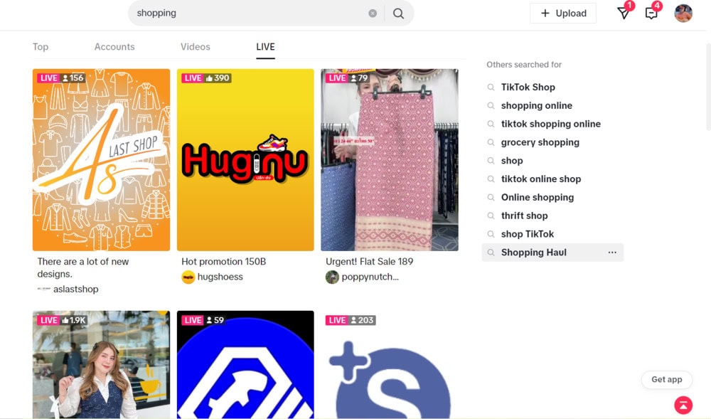 tiktok shopping live search