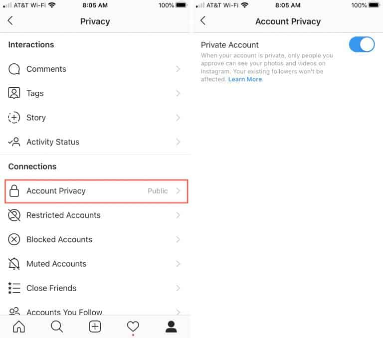 instagram account privacy settings