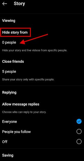 hide your story from specific people
