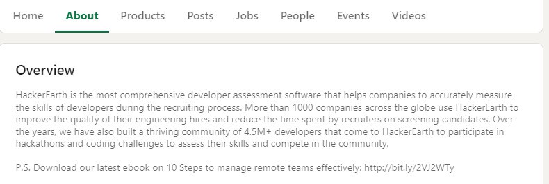 linkedin about company page