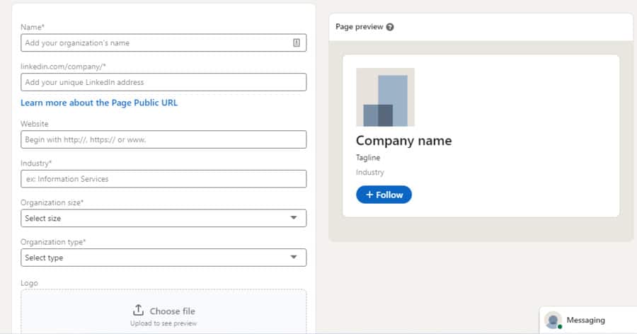 linkedin business page required information