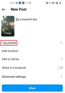 how to tag people on ig - tagging option