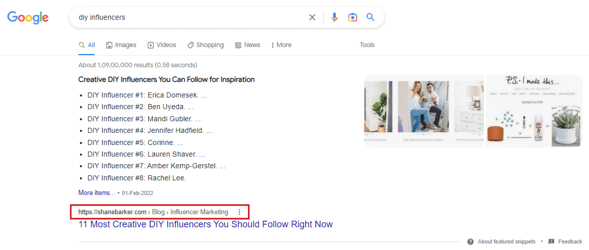 featured snippet ranking