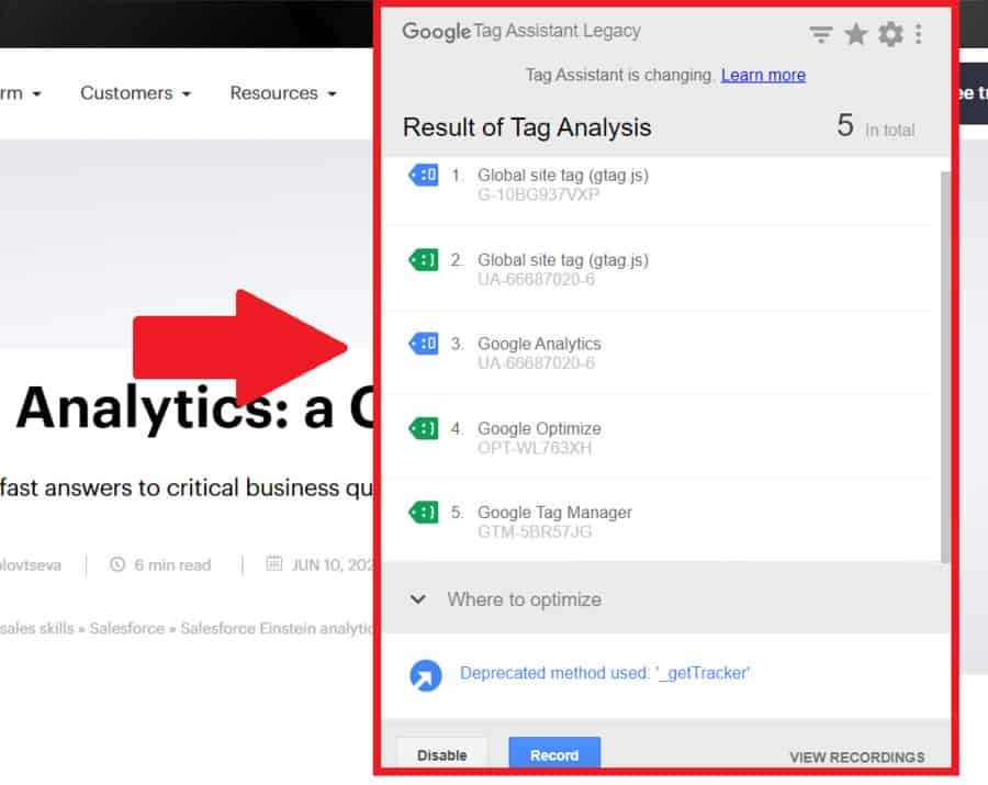 tag assistant toolbar