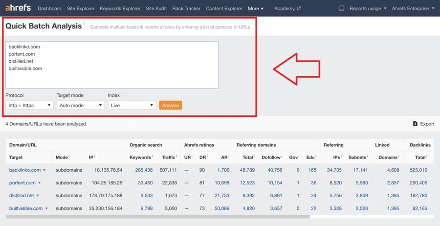 ahrefs quick batch analysis