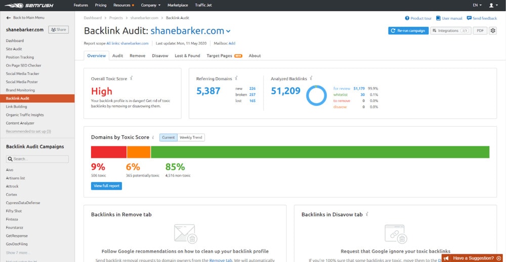 backlink audit tool semrush