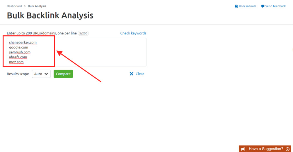 bulk analysis semrush