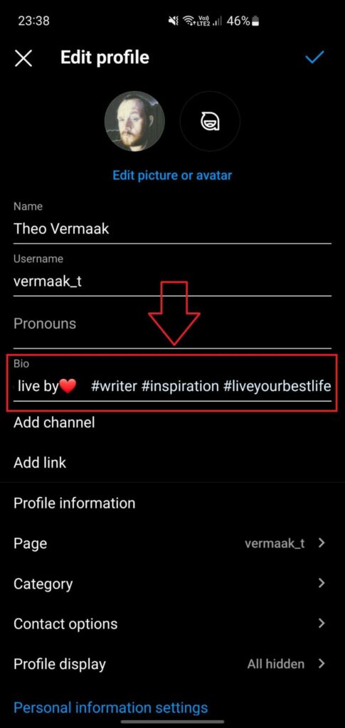edit instagram bio