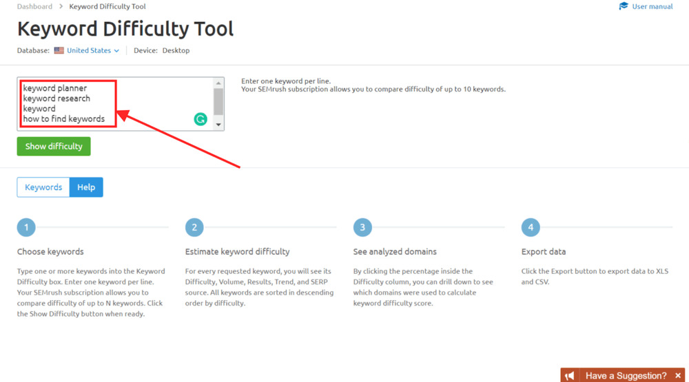 semrush keyword difficulty tool