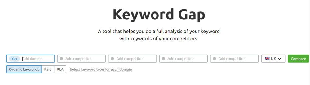 semrush keyword gap tool 2