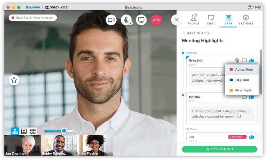 bluejeans meeting highlights