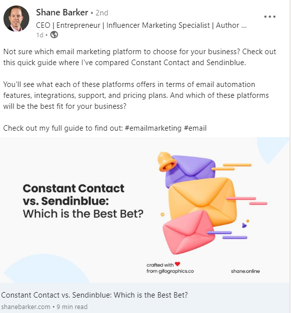 shane's linkedin post