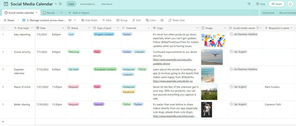 airtable social media content calendar template