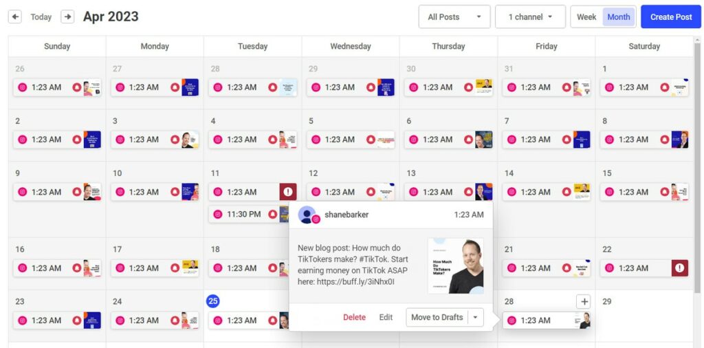 instagram posts scheduled using buffer