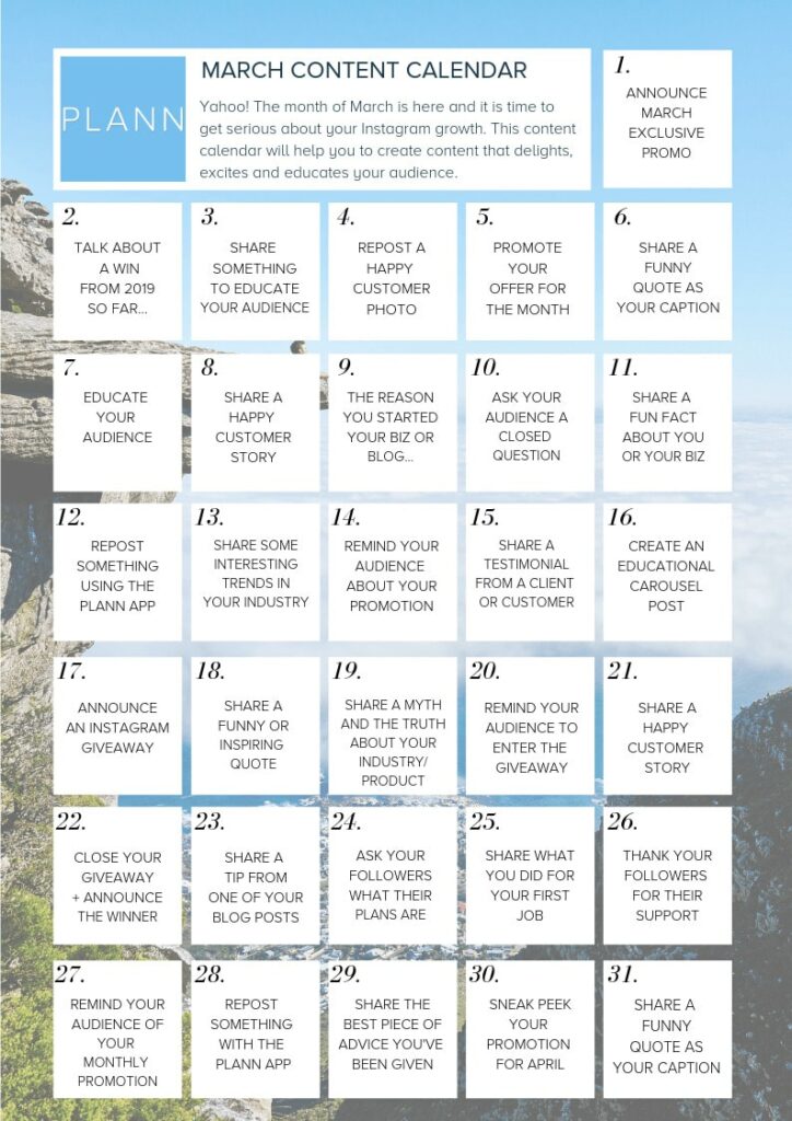 plann ig content calendar example