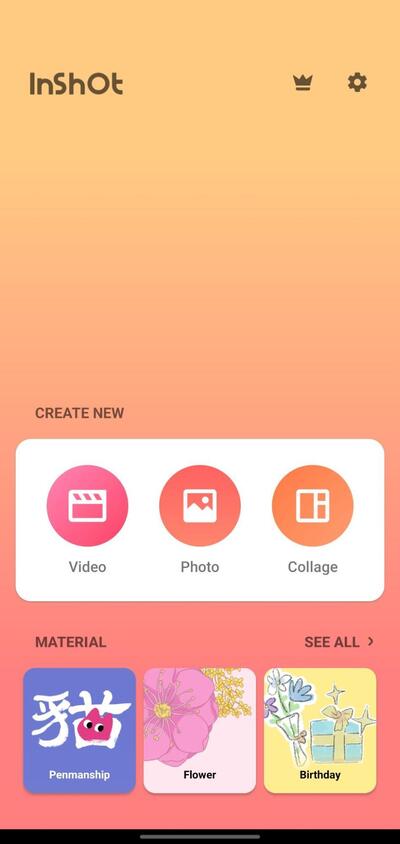 inshot home screen