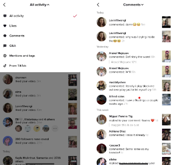tiktok all activity tab