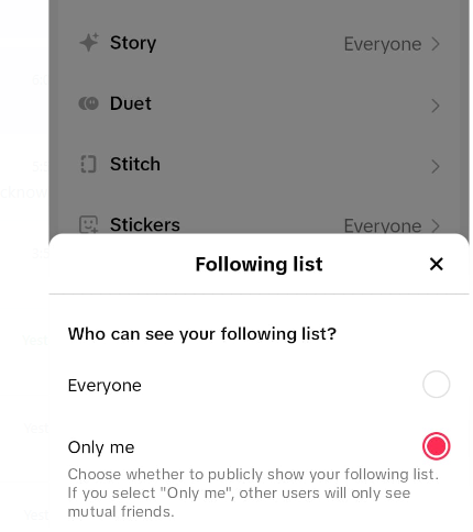 tiktok following list settings