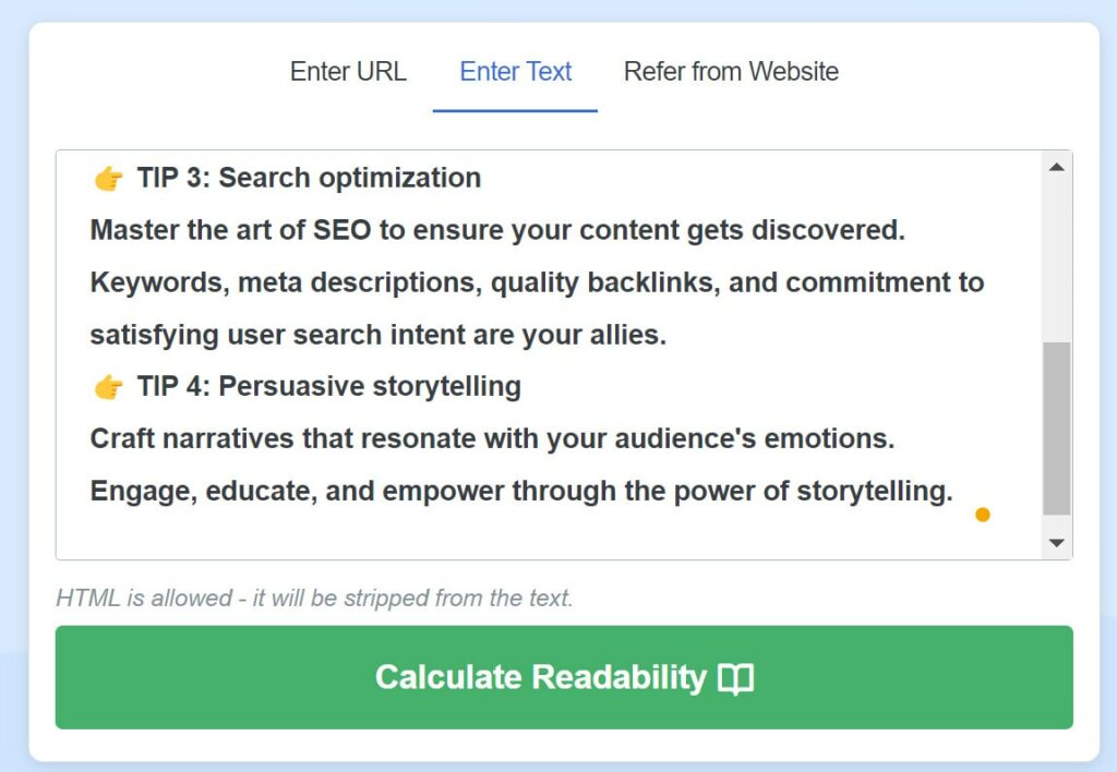 check readability of your text or url with readability test by webfx