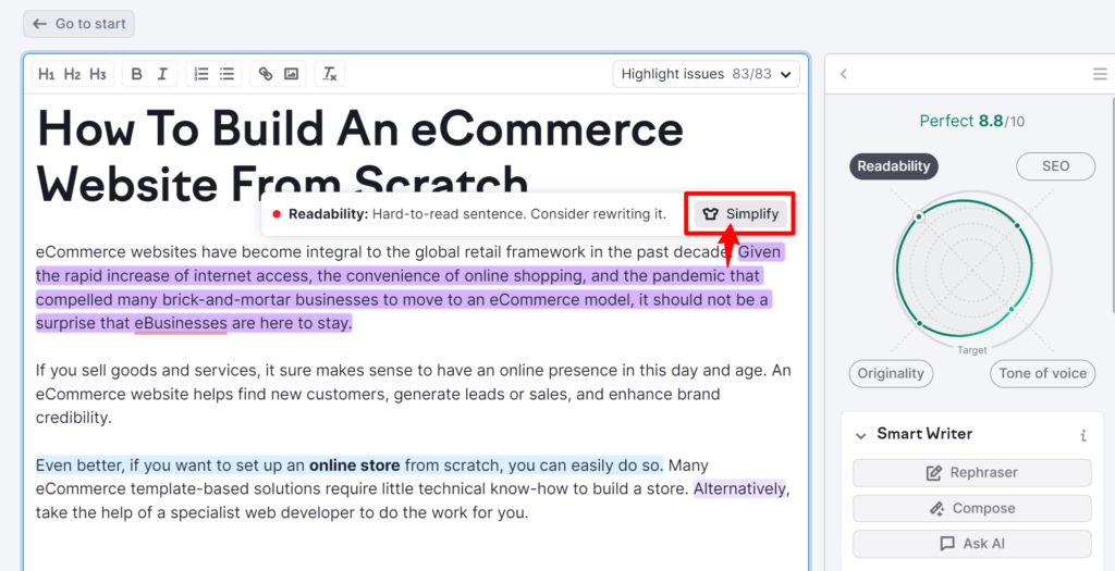 semrush's seo writing assistant
