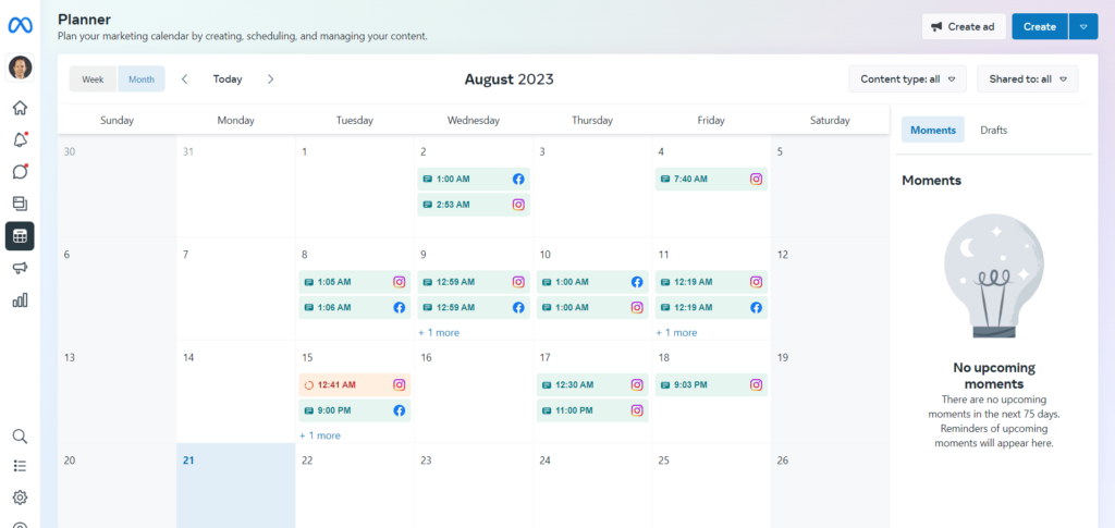 meta business suite planner 