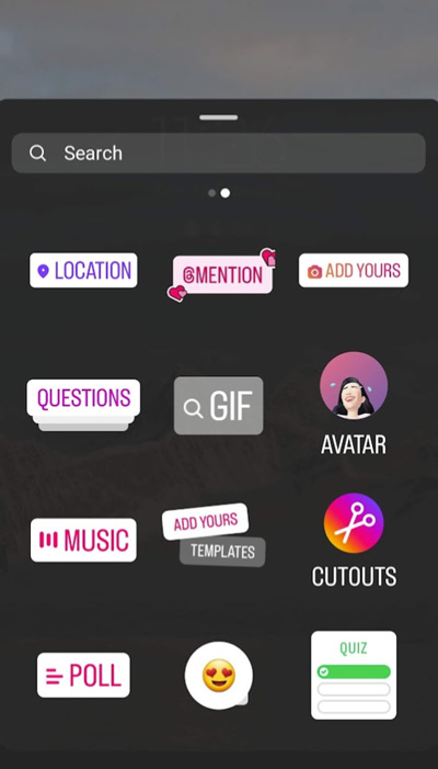 instagram story stickers tray