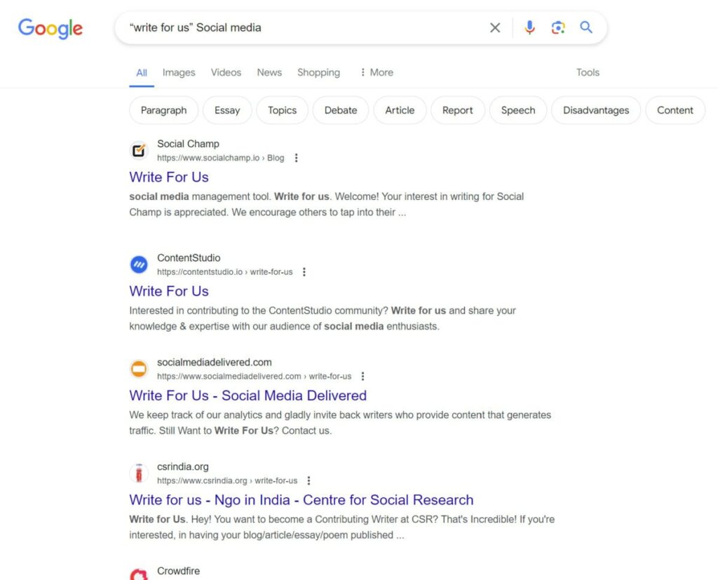 google search for guest posting sites
