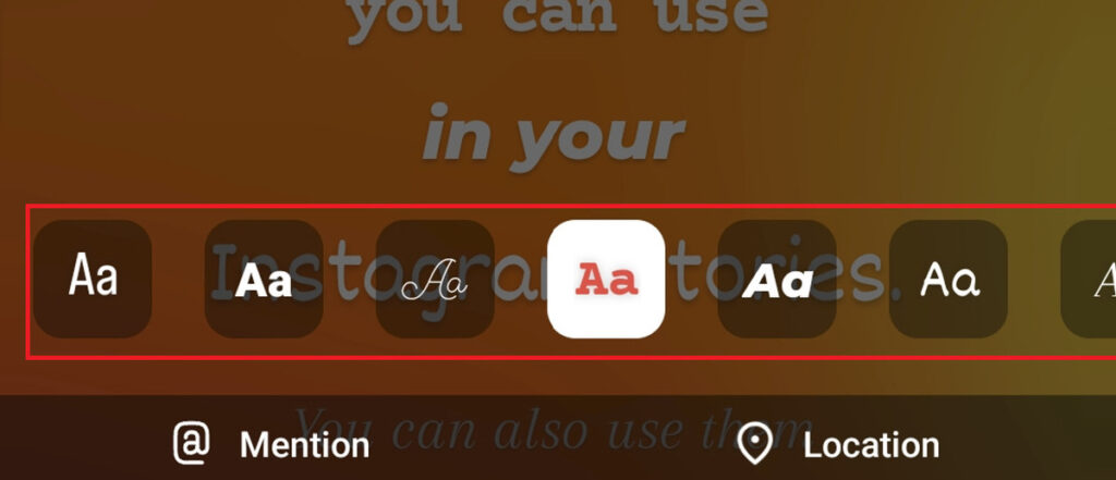 select instagram stories text font styles