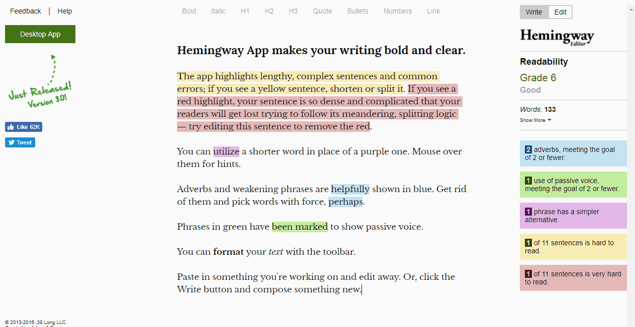 Plataforma de Marketing de contenidos de Hemingway Editor