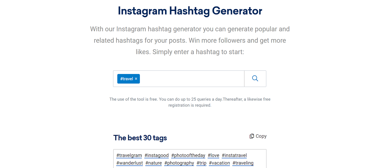 Sistrix Instagram Hashtag Generator Tools