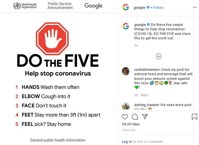 Google instagram CORONAVIRUS MARKETING