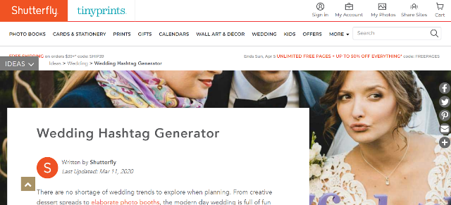 Shutterfly Wedding Hashtag Generator