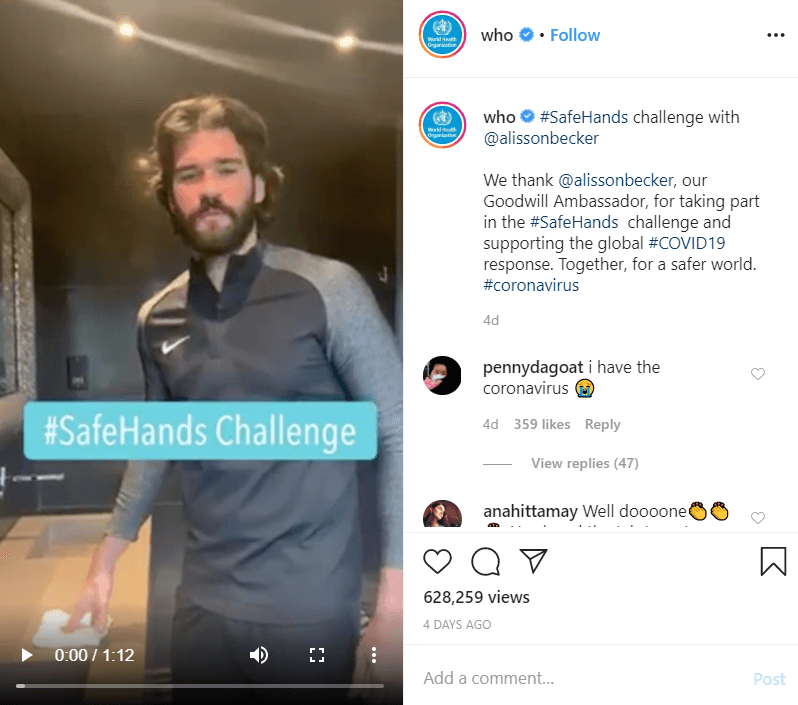 safehands instagram challenge coronavirus marketing
