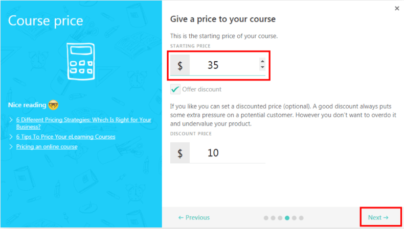 price for your course