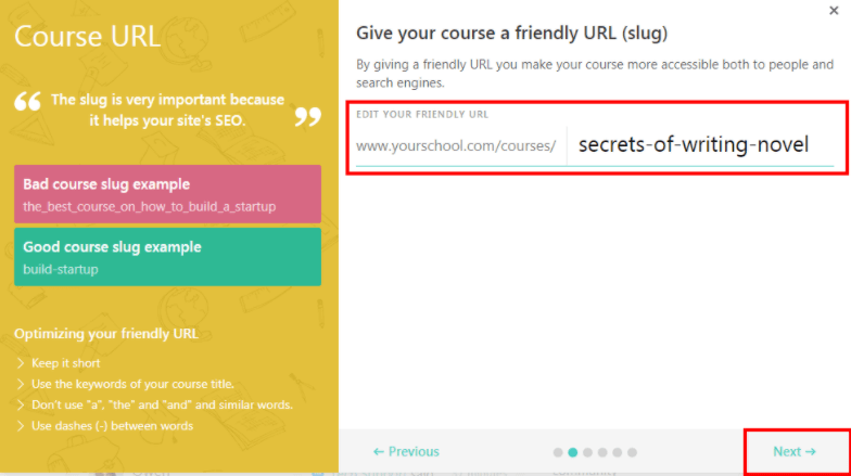 write a course URL