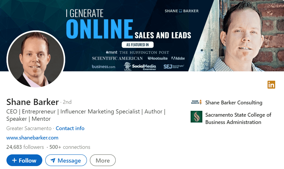 Shane Barker LinkedIn Profile