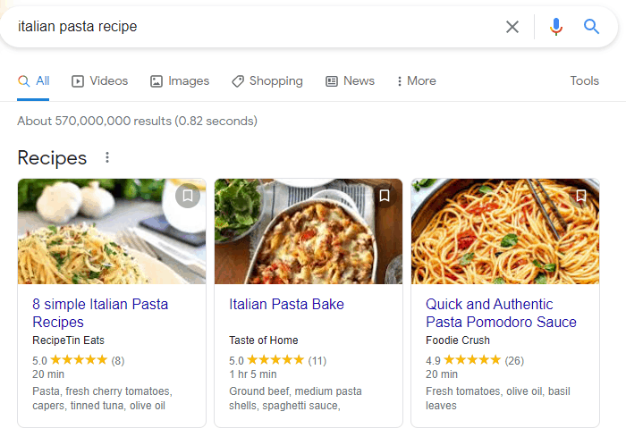 italian pasta recipe search results