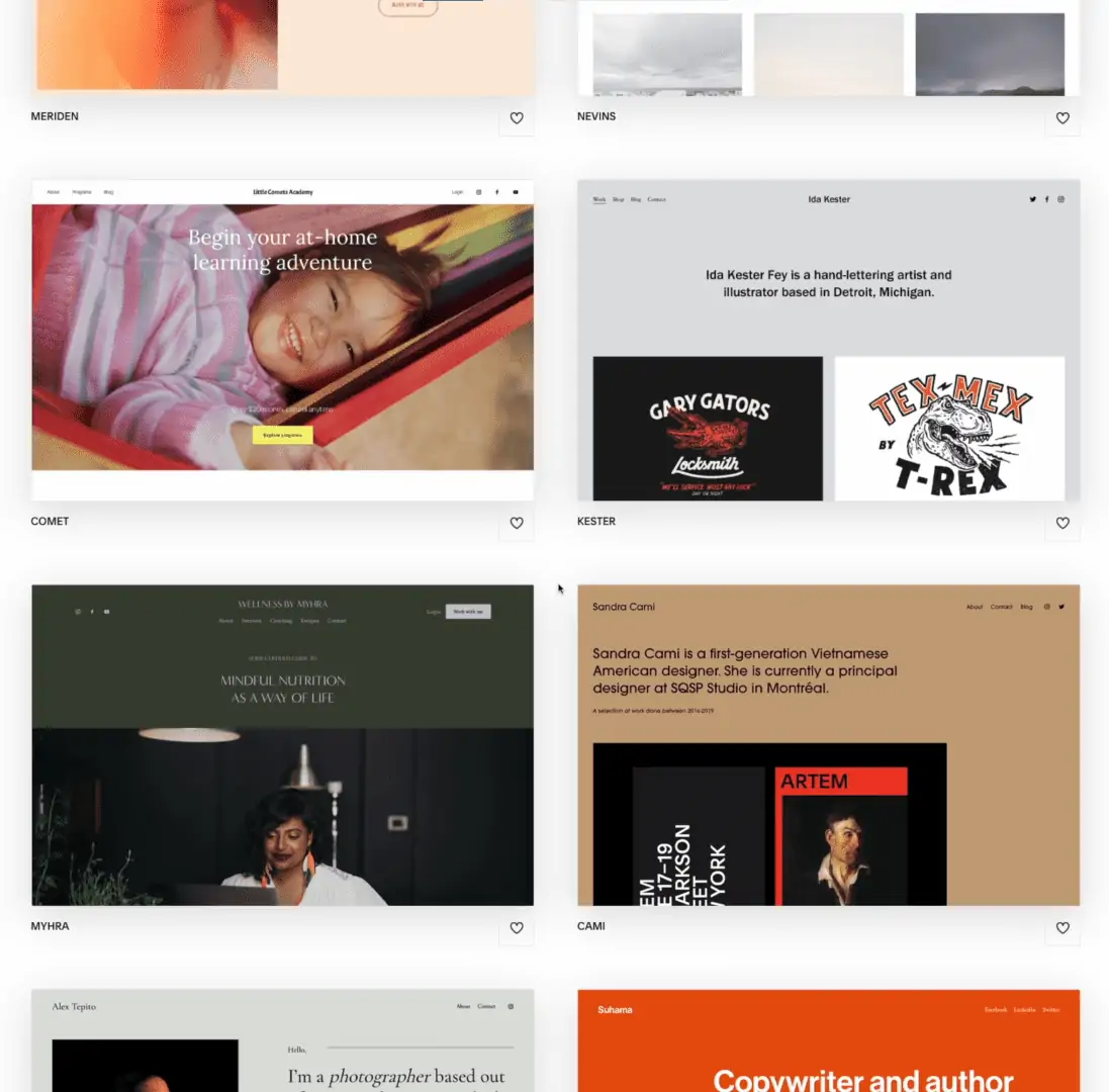 Squarespace themes page