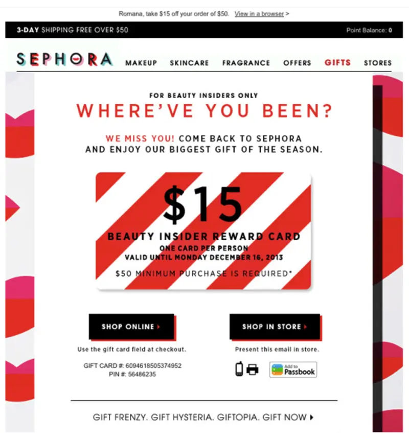 sephora reengagement email