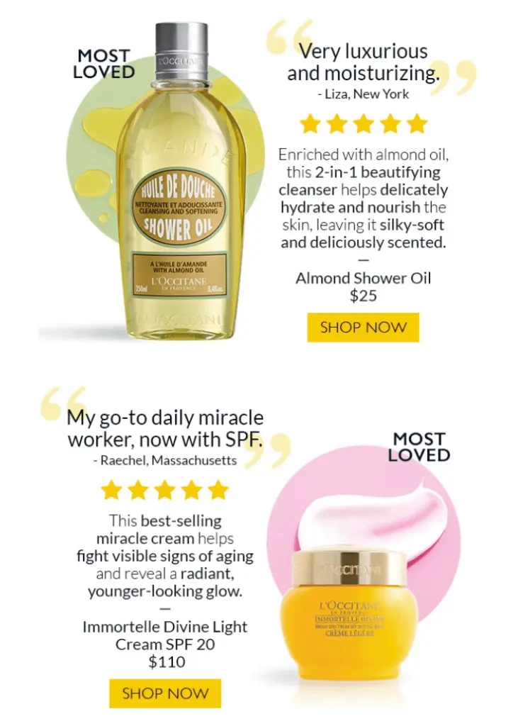 L_OCCITANE best products welcome email