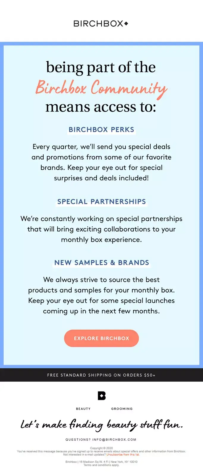 birchbox perks welcome email series